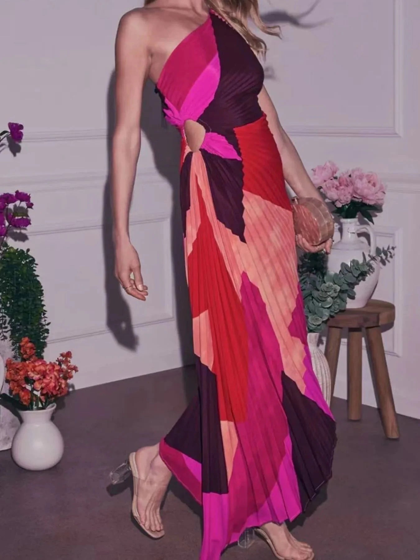 Single Shoulder Floral Pleated Dress Coco’s Tee Boutique