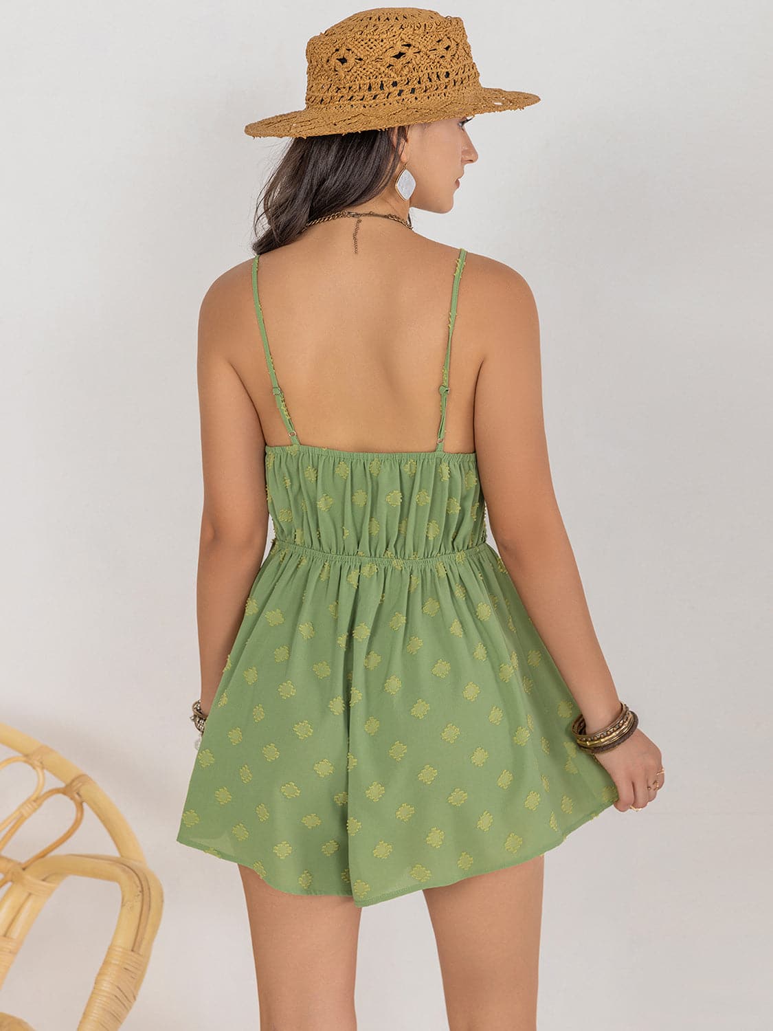 Square Neck Spaghetti Strap Romper.