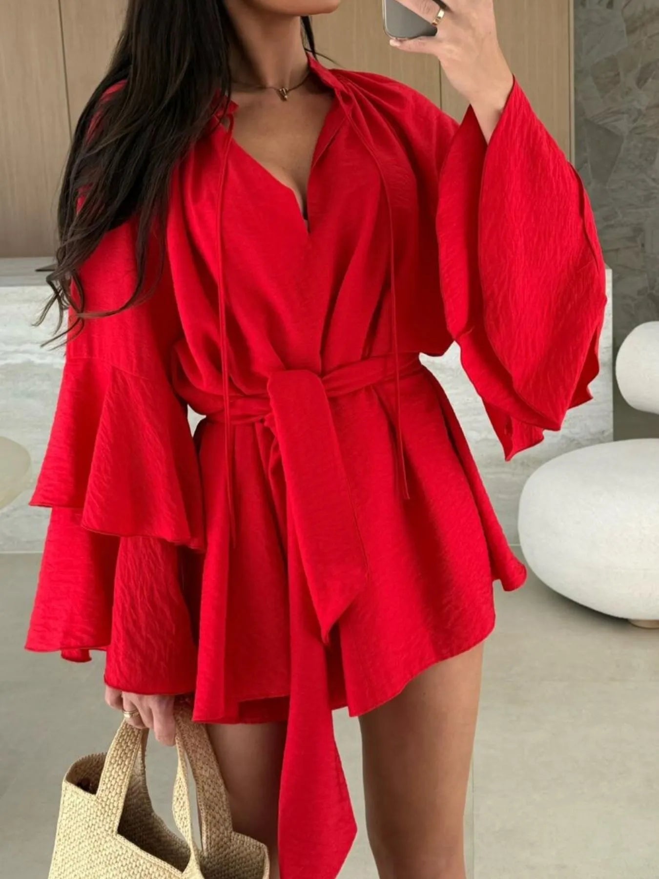 Flirt & Flow Bell Sleeve Mini Dress