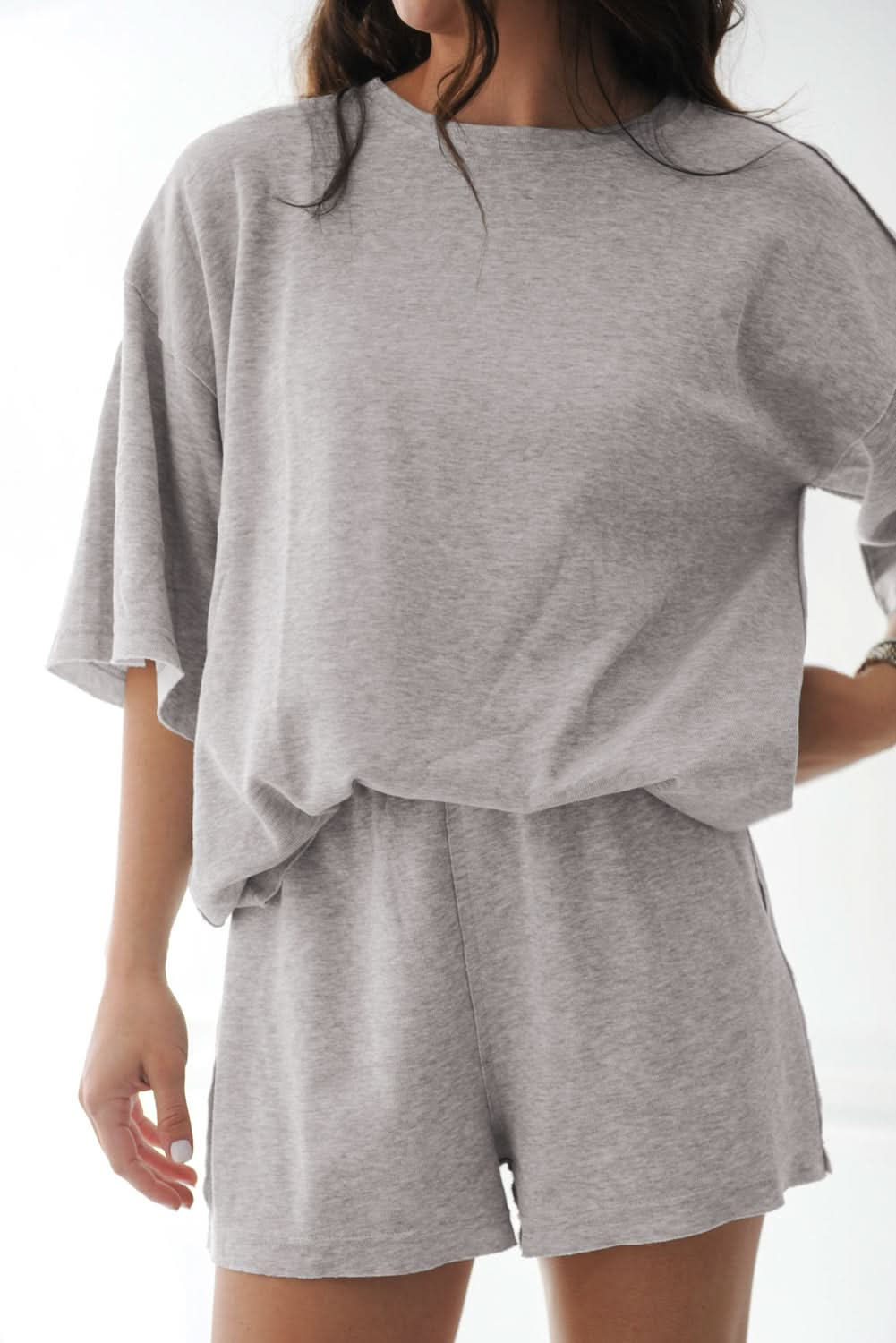 Gray Loose-Fit Two-Piece Tee and Shorts Set