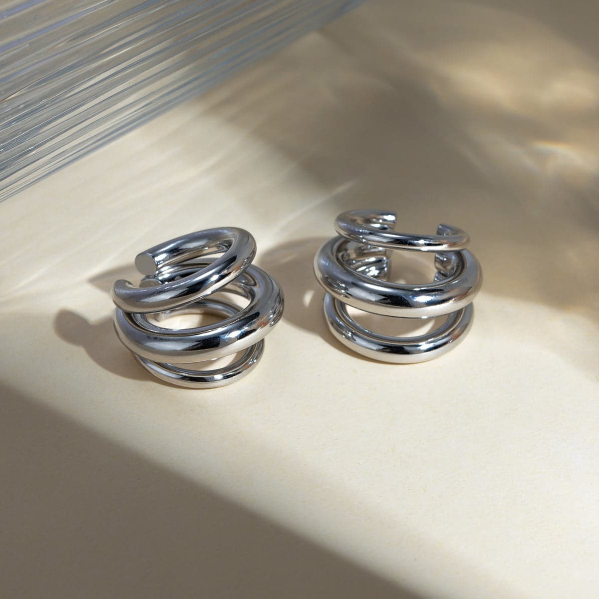 Stainless Steel Layered Cuff Earrings.