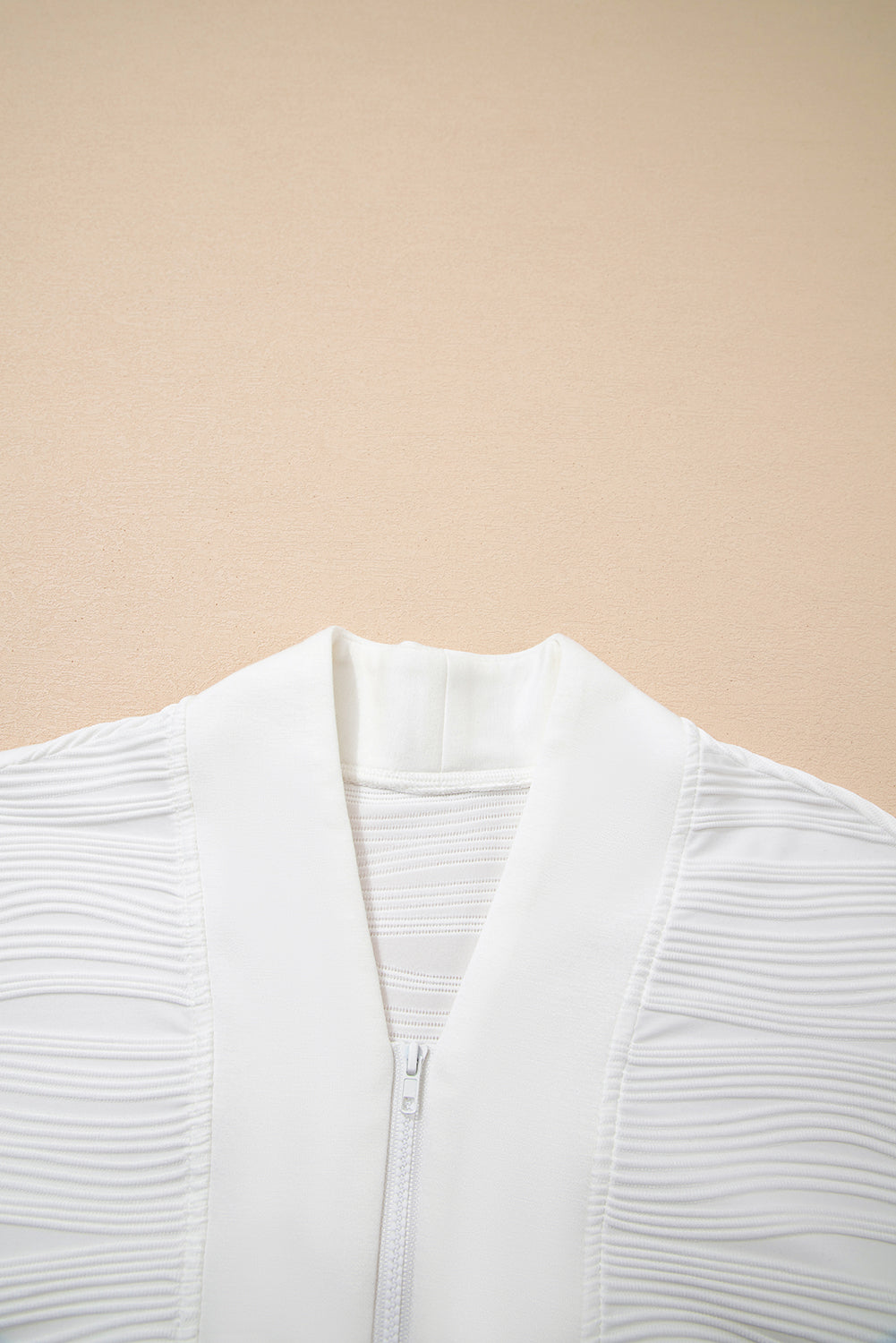 White Solid Color Textured Zip V Neck Pullover Sweatshirt Unisex Casual Everyday Wear Dear-Lover Dropshipping