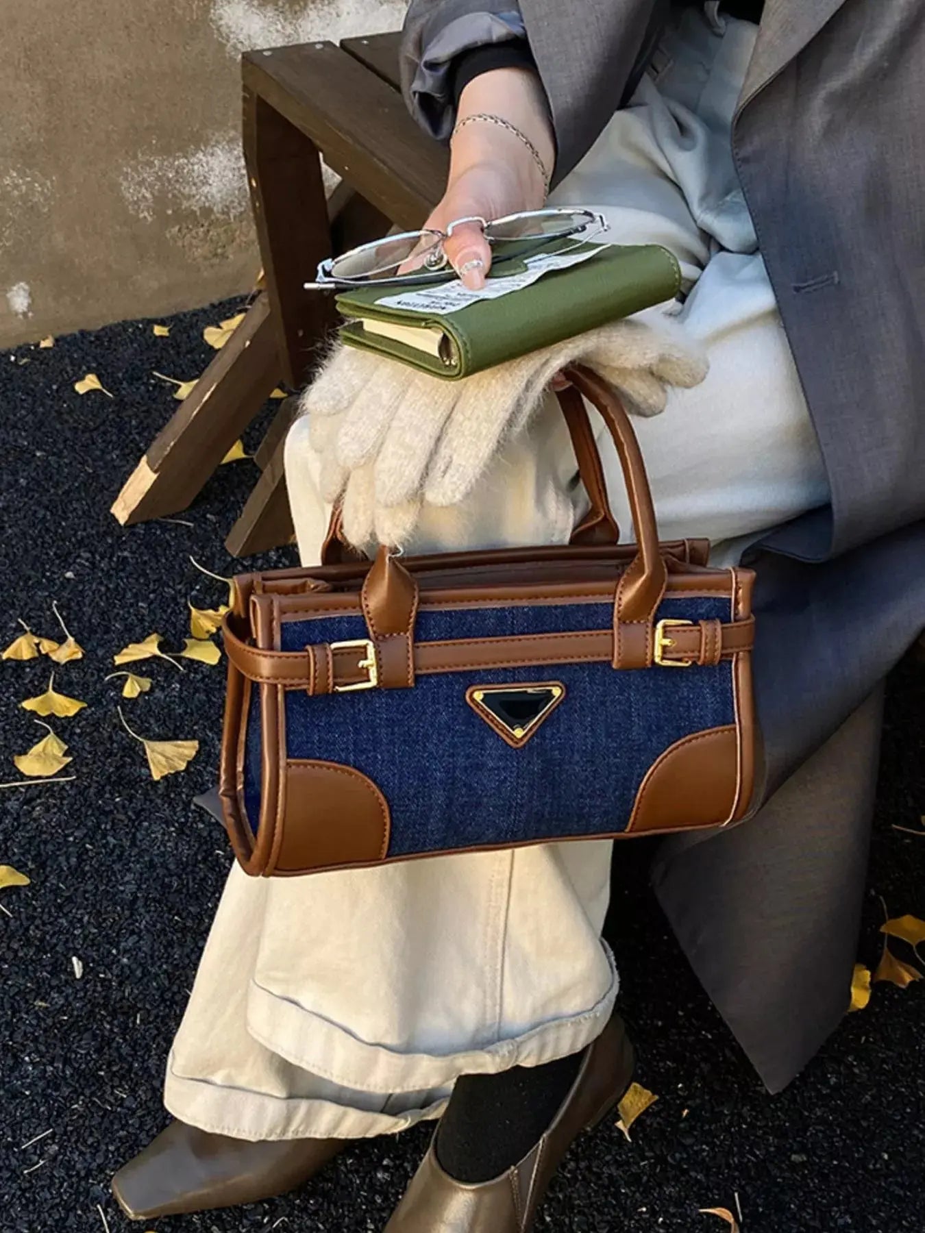 Denim Patchwork Buckle Decor Crossbody Bag Simply Love