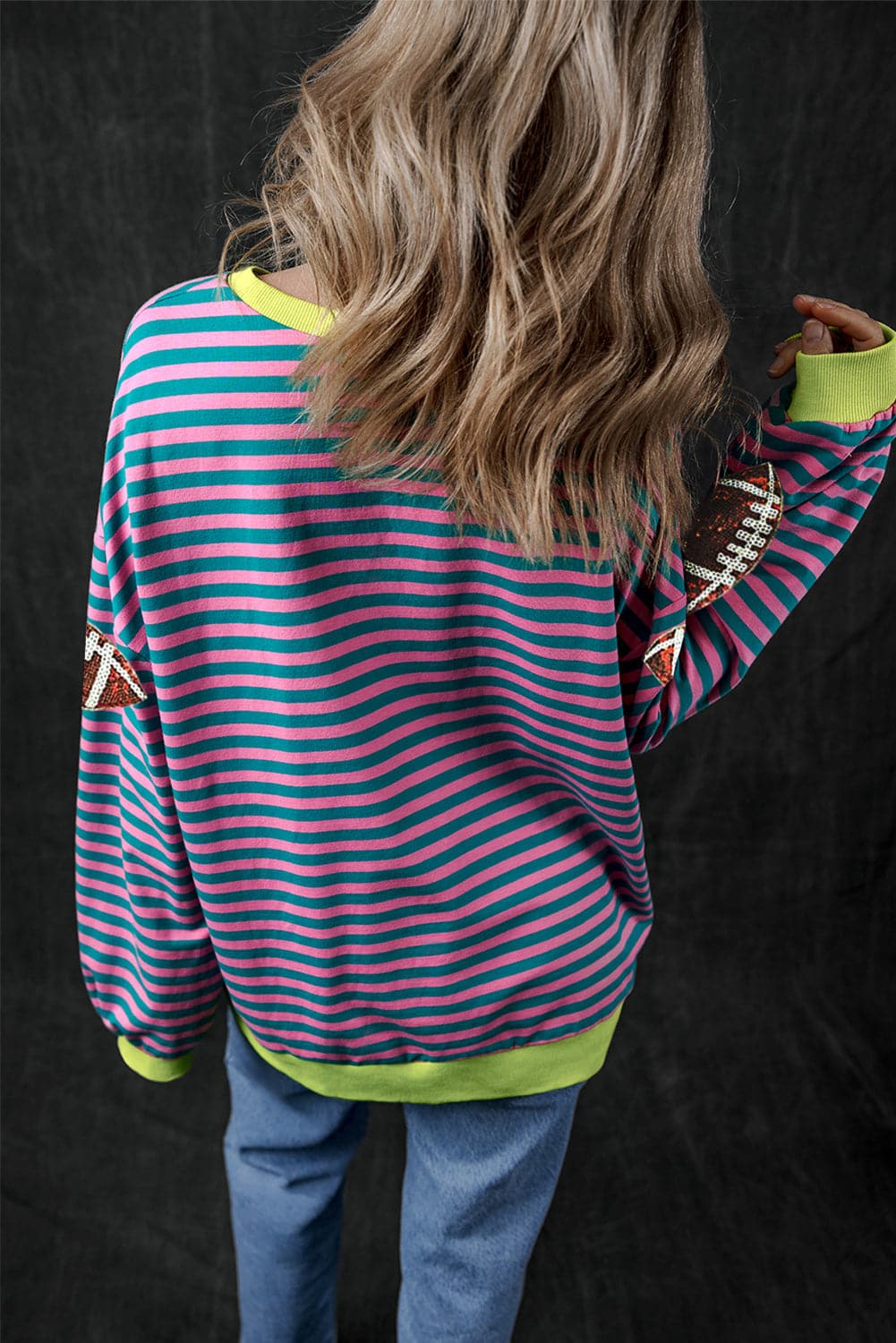 Striped Football Long Sleeve SweatshirtFeatures: Sequin
Sheer: Opaque
Stretch: Slightly stretchy
Material composition: 95% cotton, 5% elastane
Care instructions: Machine wash cold. Tumble dry low.
ImporteLove Salve Striped Football Long Sleeve SweatshirtSweatshirts & Hoodies