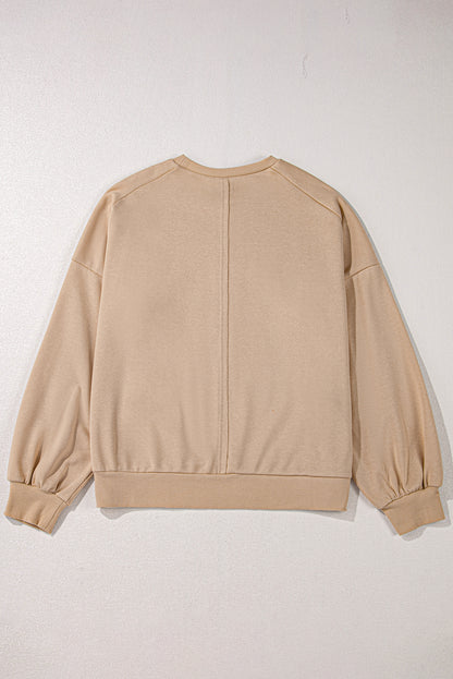 Peaceful blooms plus size terry sweatshirt in pale khaki