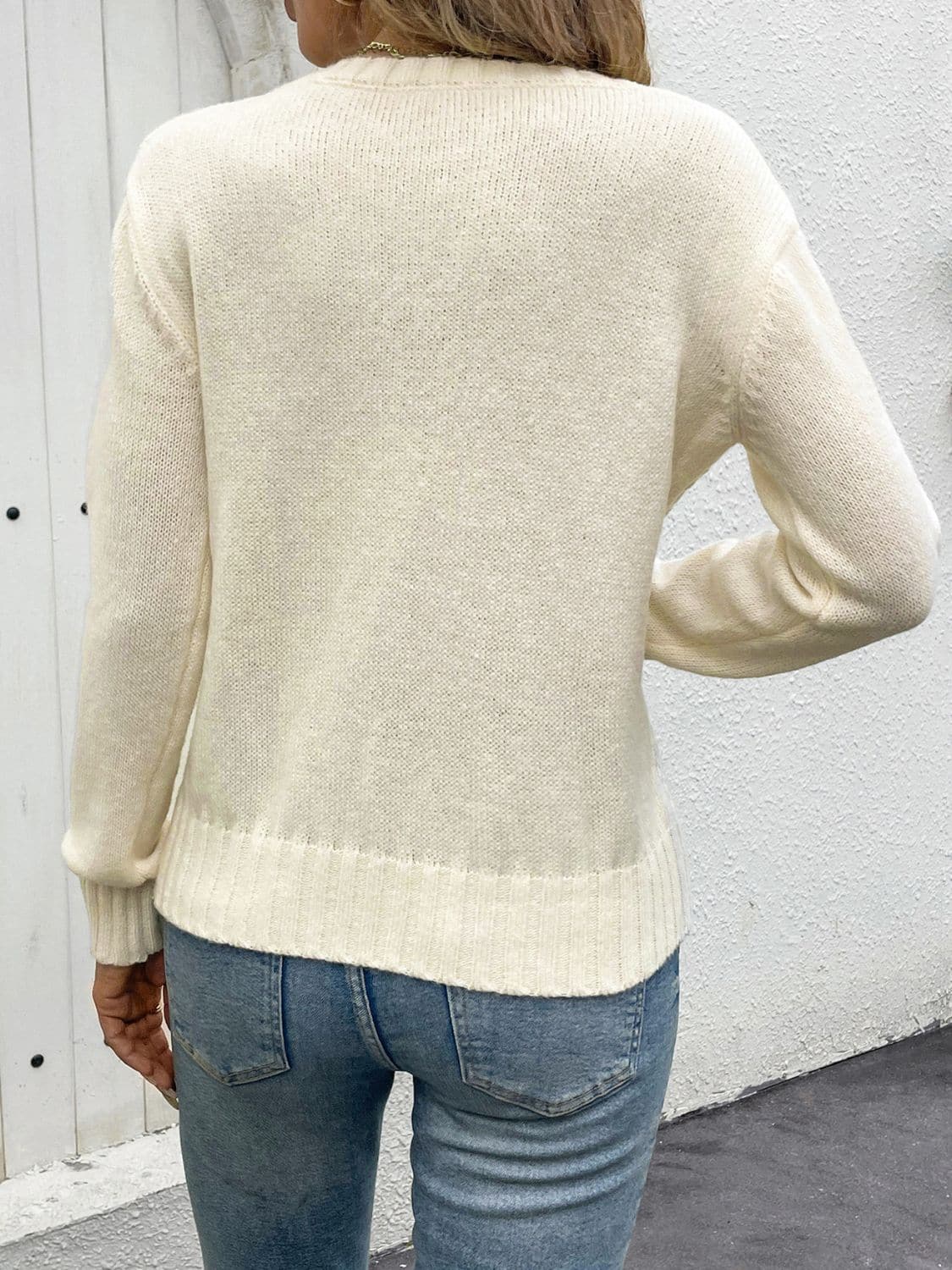 Openwork Round Neck Long Sleeve Sweater.