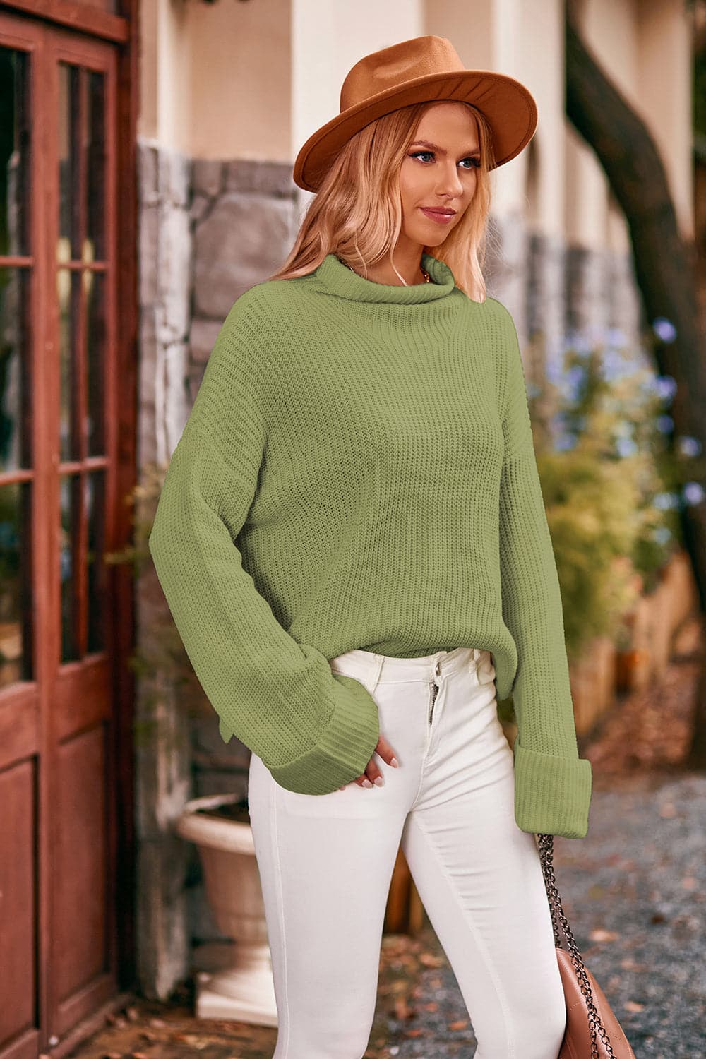 Mock Neck Drop Shoulder Sweater.