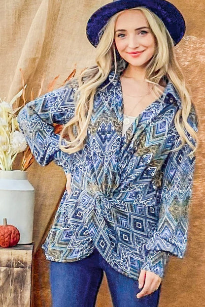 Twist knot elegance long sleeve blouse