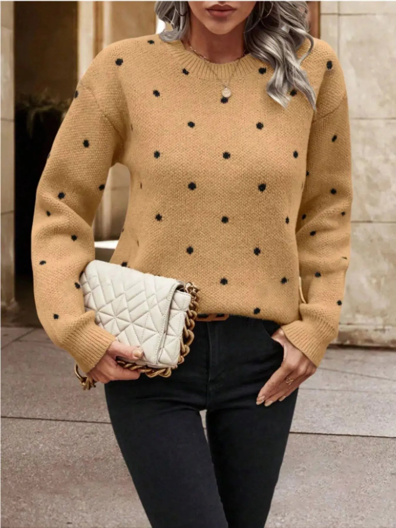 Polka Dot Long Sleeve Sweater Simply Love