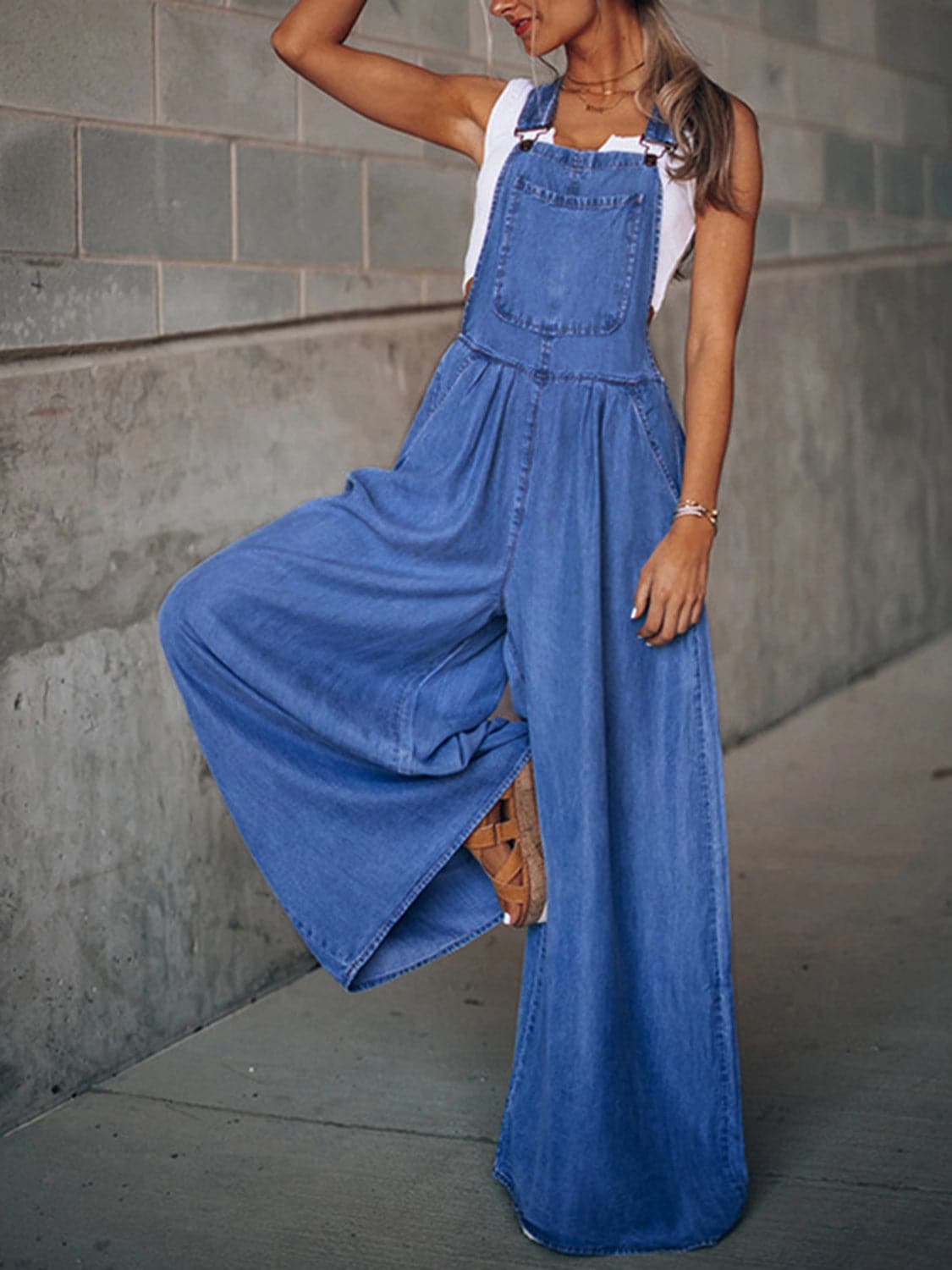 Wide Leg Denim Overalls.