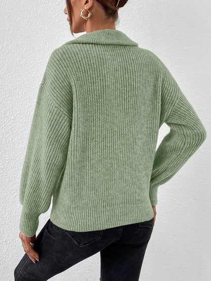 Cozy Honey Acrylic Half Zip Sweater with Dropped Shoulders