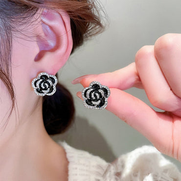 Copper Rhinestone Flower Earrings.