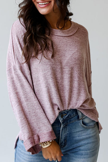 Chic orchid petal drop shoulder long sleeve tee with exposed seams