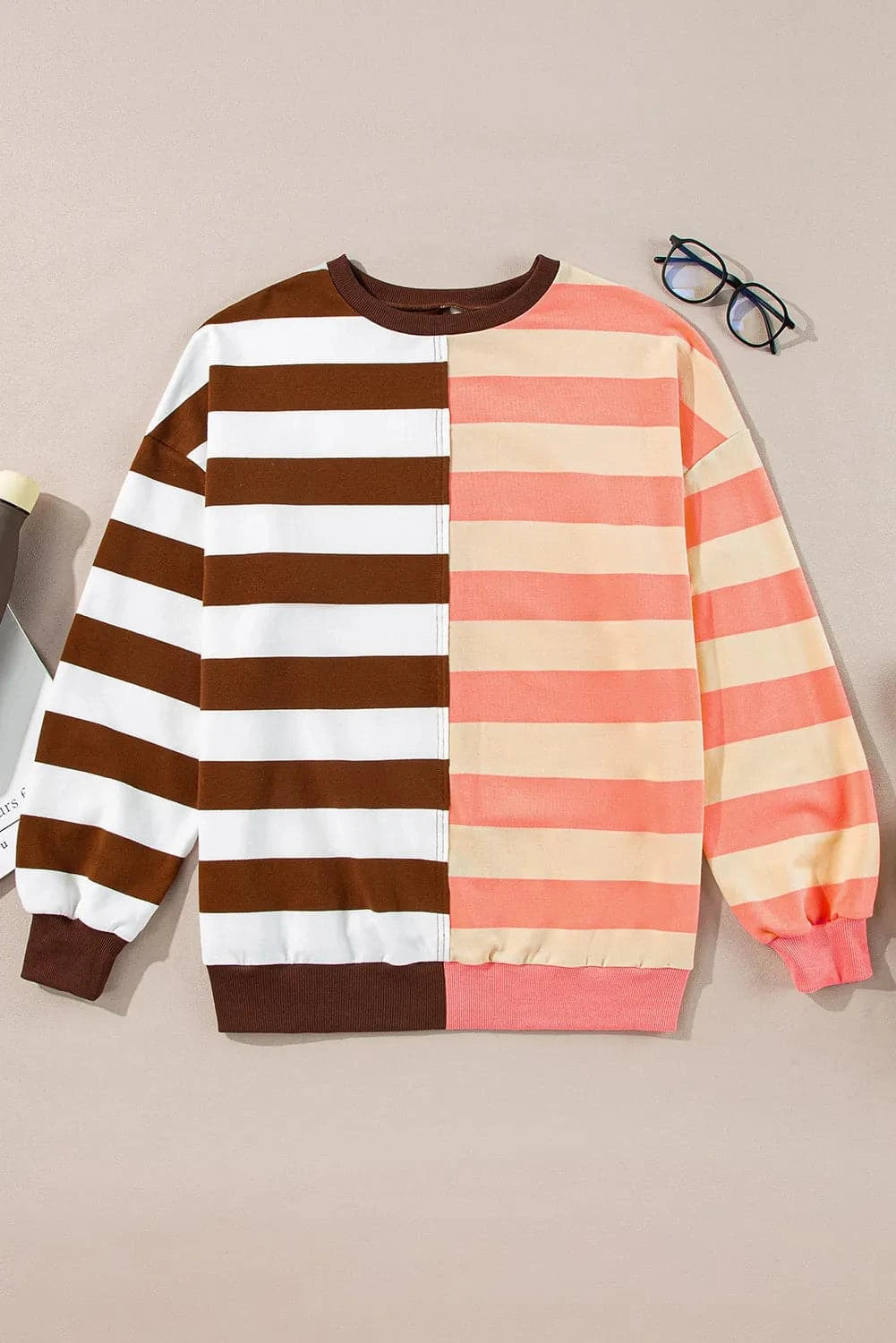 Striped Round Neck Long Sleeve Sweatshirt.