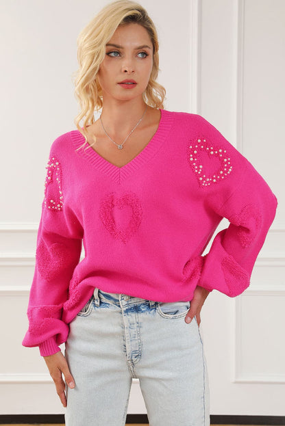 Pearl Detail V-Neck Long Sleeve Sweater.