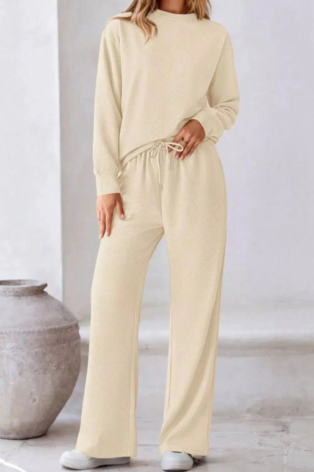 Round Neck Long Sleeve Top and Pants Set Simply Love