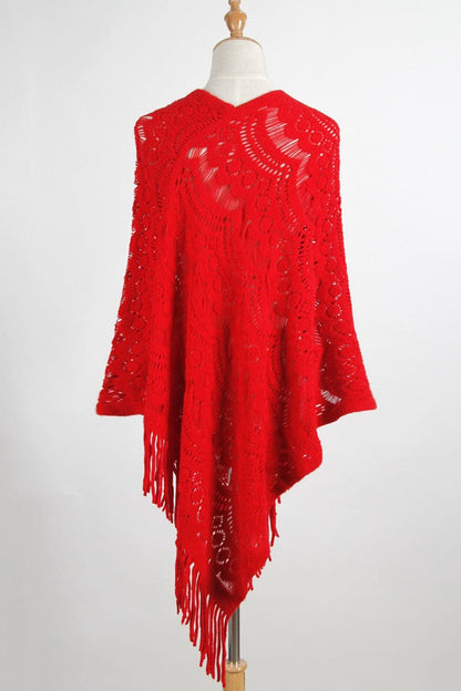 Fringe Openwork Surplice Cape Sleeve Poncho.