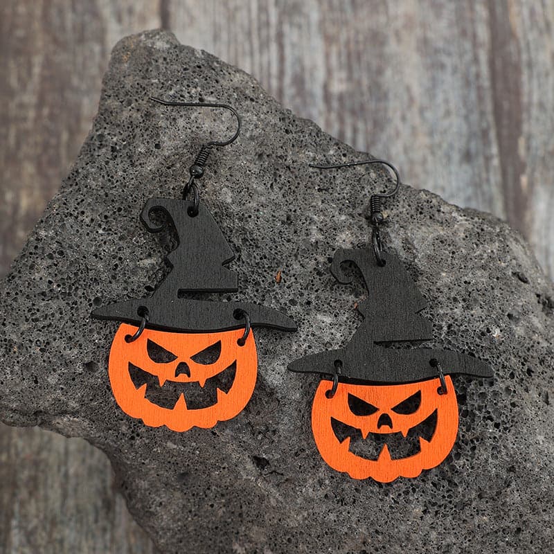 Wooden Pumpkin Shape Earrings.