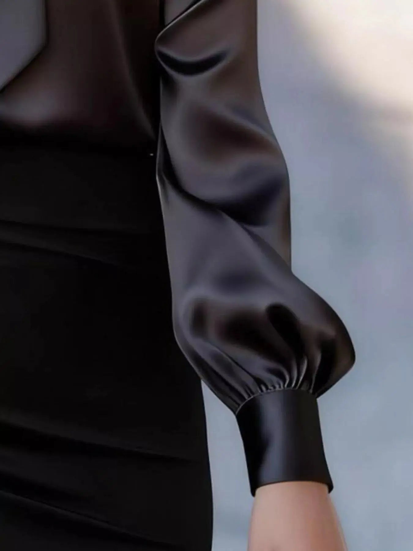 Satin Bow Tie Long Sleeve Blouse Simply Love