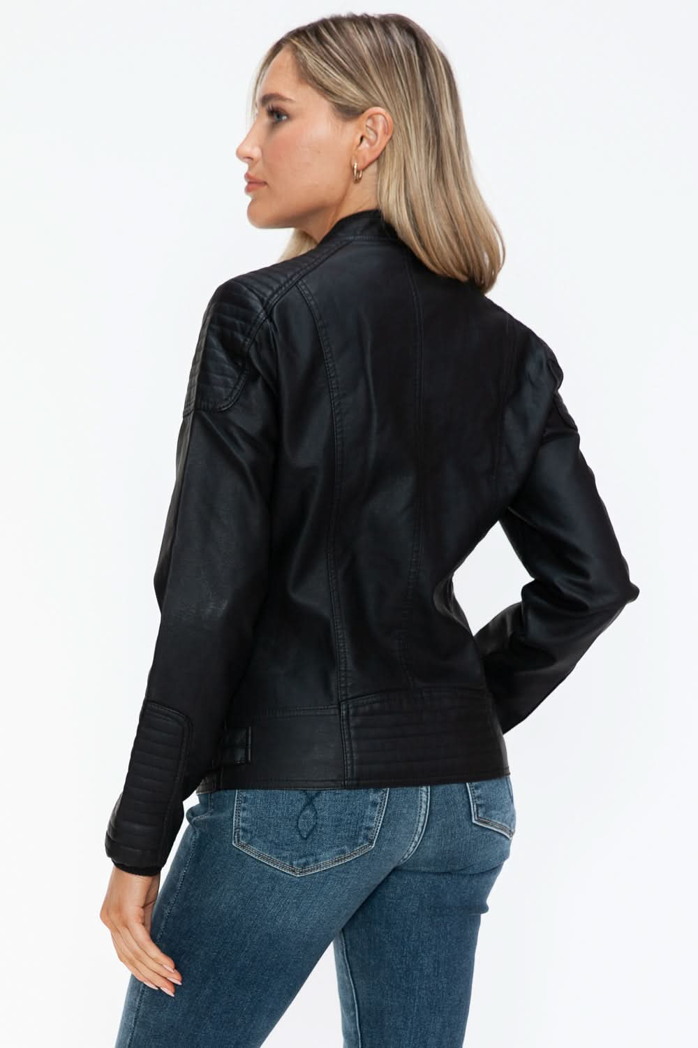 Snobbish Faux Leather Biker Jacket with Side Zip Pockets