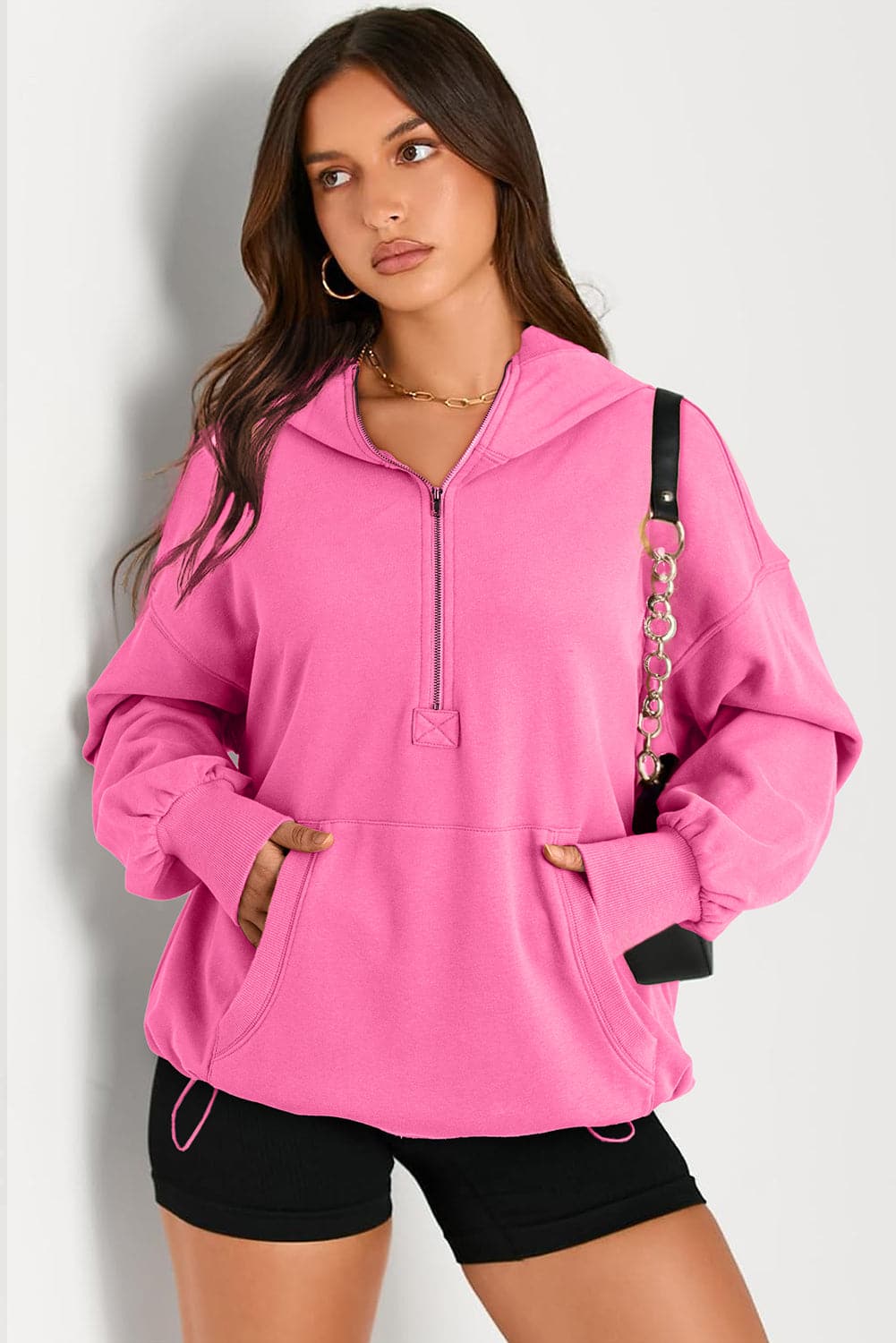 Sheer pocketed half zip hoodie for a stylish look