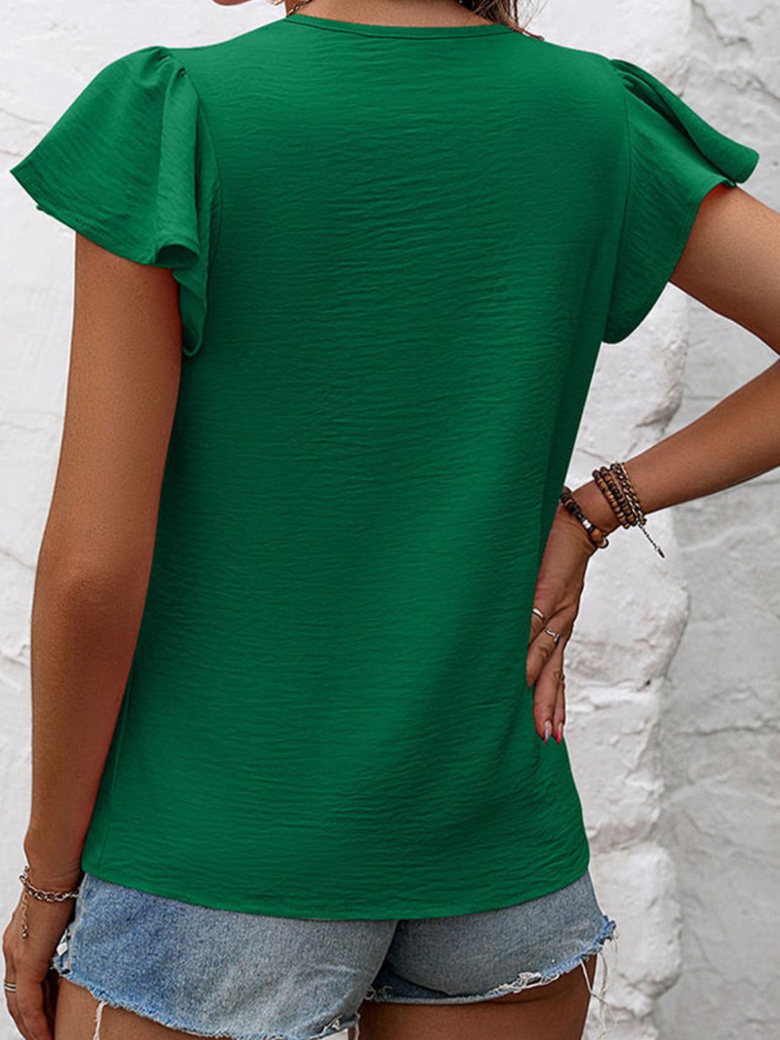 Ruffled Round Neck Cap Sleeve Blouse Coco’s Tee Boutique