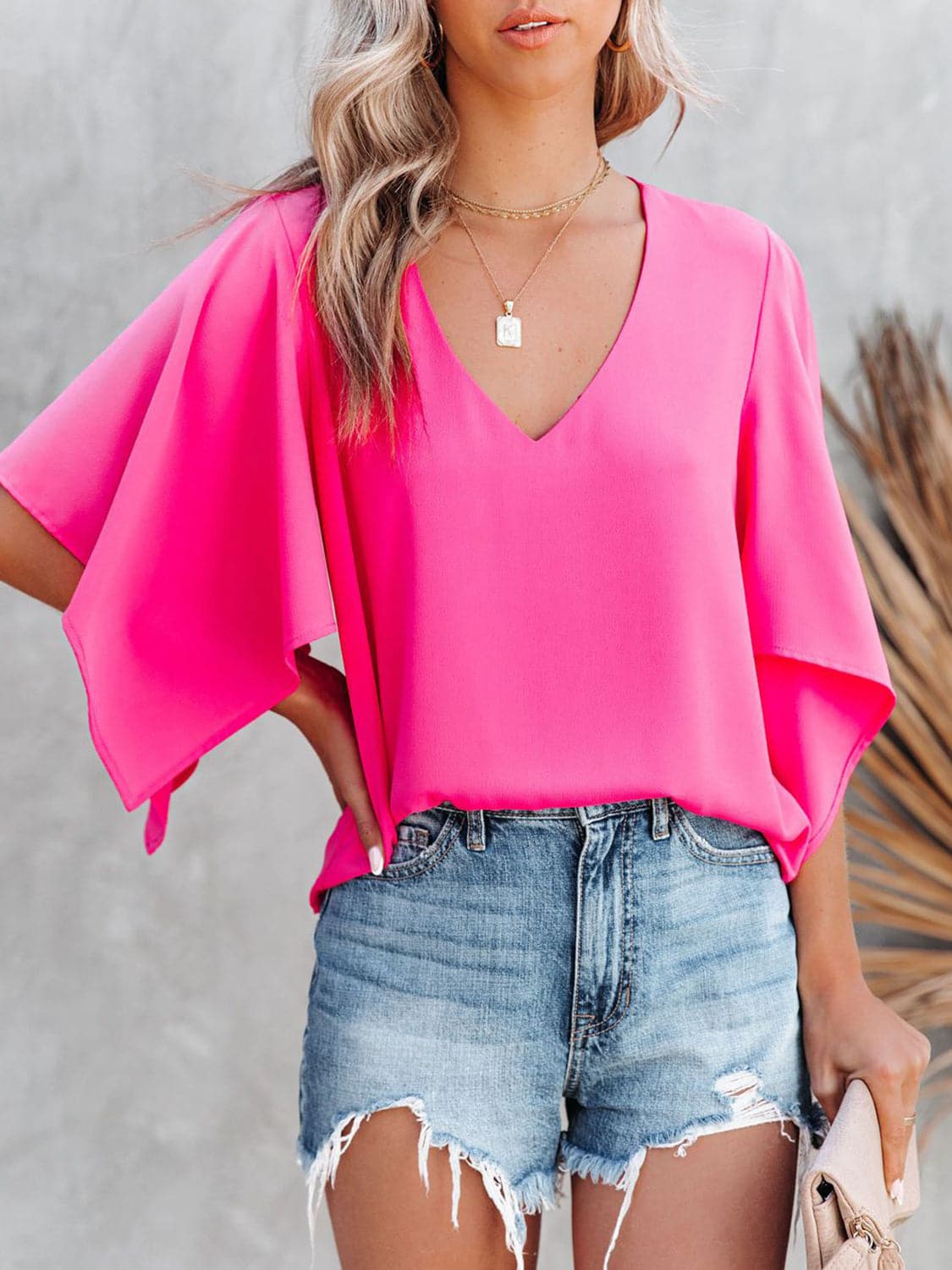 V-Neck Half Sleeve Blouse.