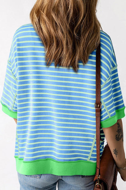 Cactus Striped Round Neck Half Sleeve T-Shirt.