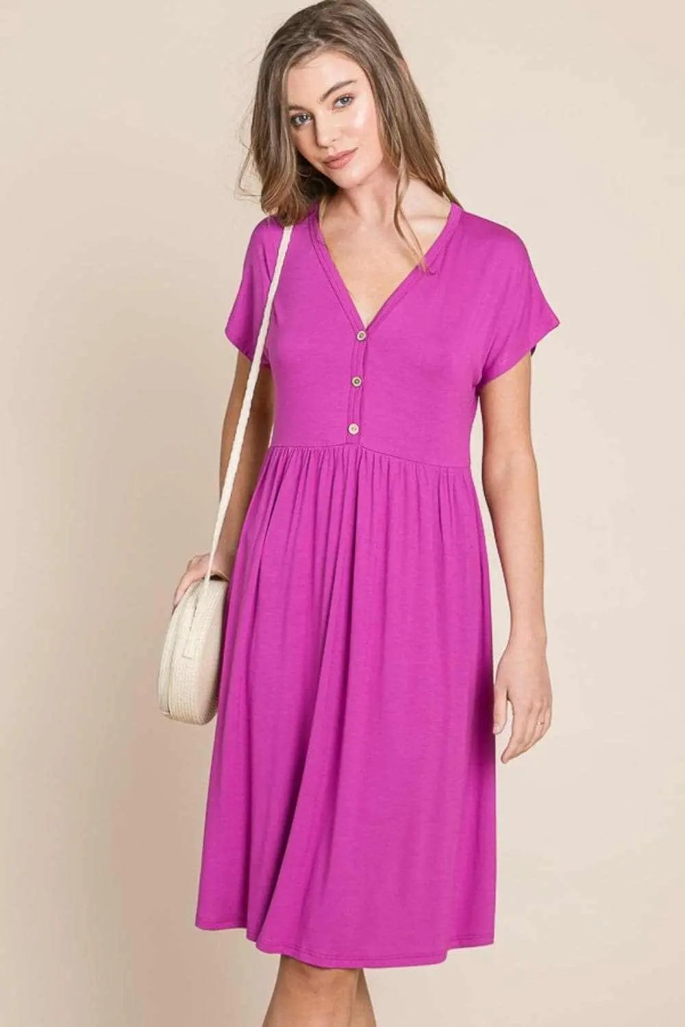 Elegant V-neck short sleeve dress - Love Salve 