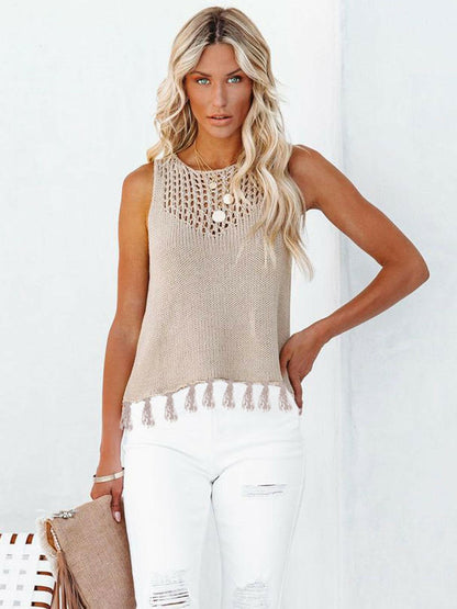 Cutout Tassel Round Neck Tank.