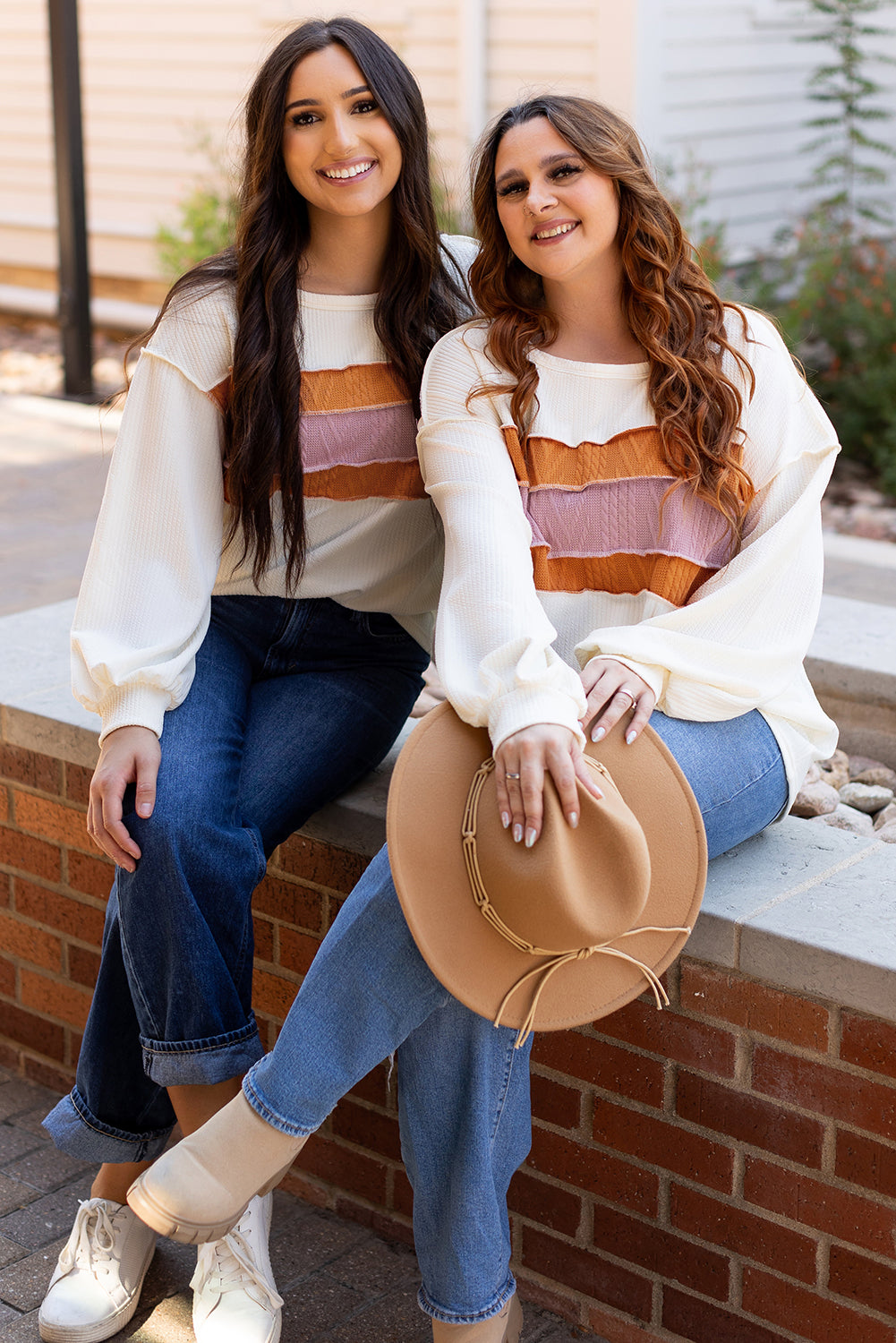 White knit drop sleeve top