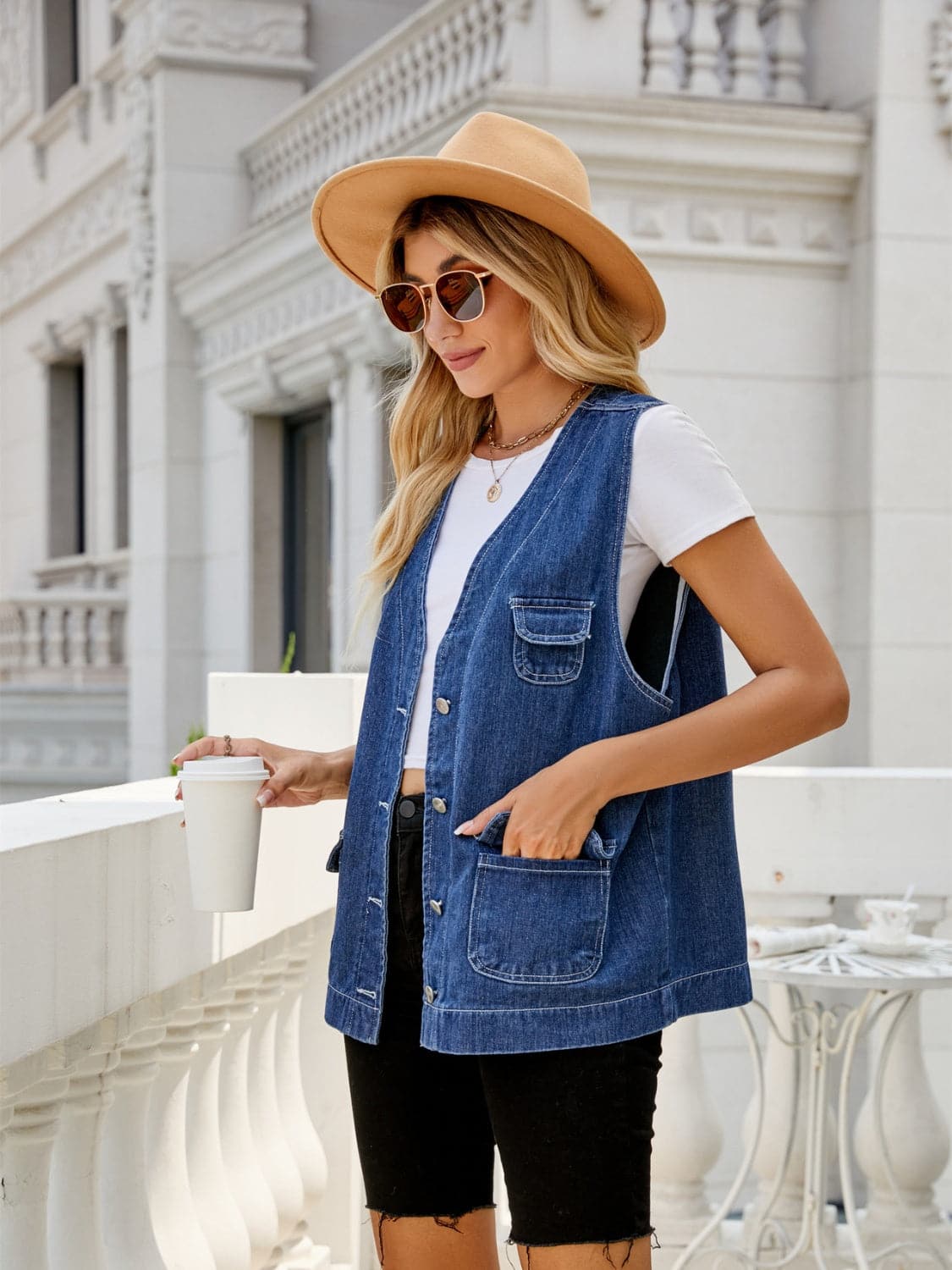 Button Down Denim Vest.