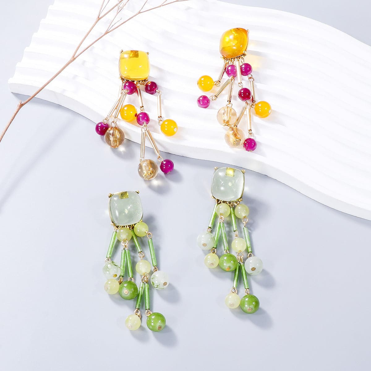 Acrylic Bead Dangle Earrings.