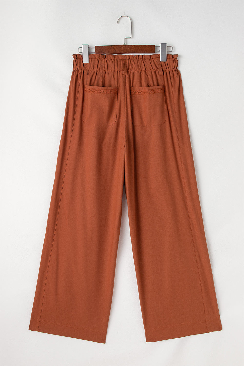 Chic red dahlia elastic waist straight leg pants with pockets