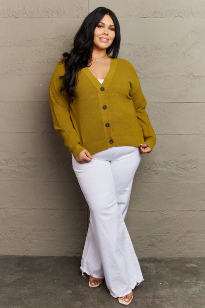 Zenana Kiss Me Tonight Full Size Button Down Cardigan in Chartreuse.