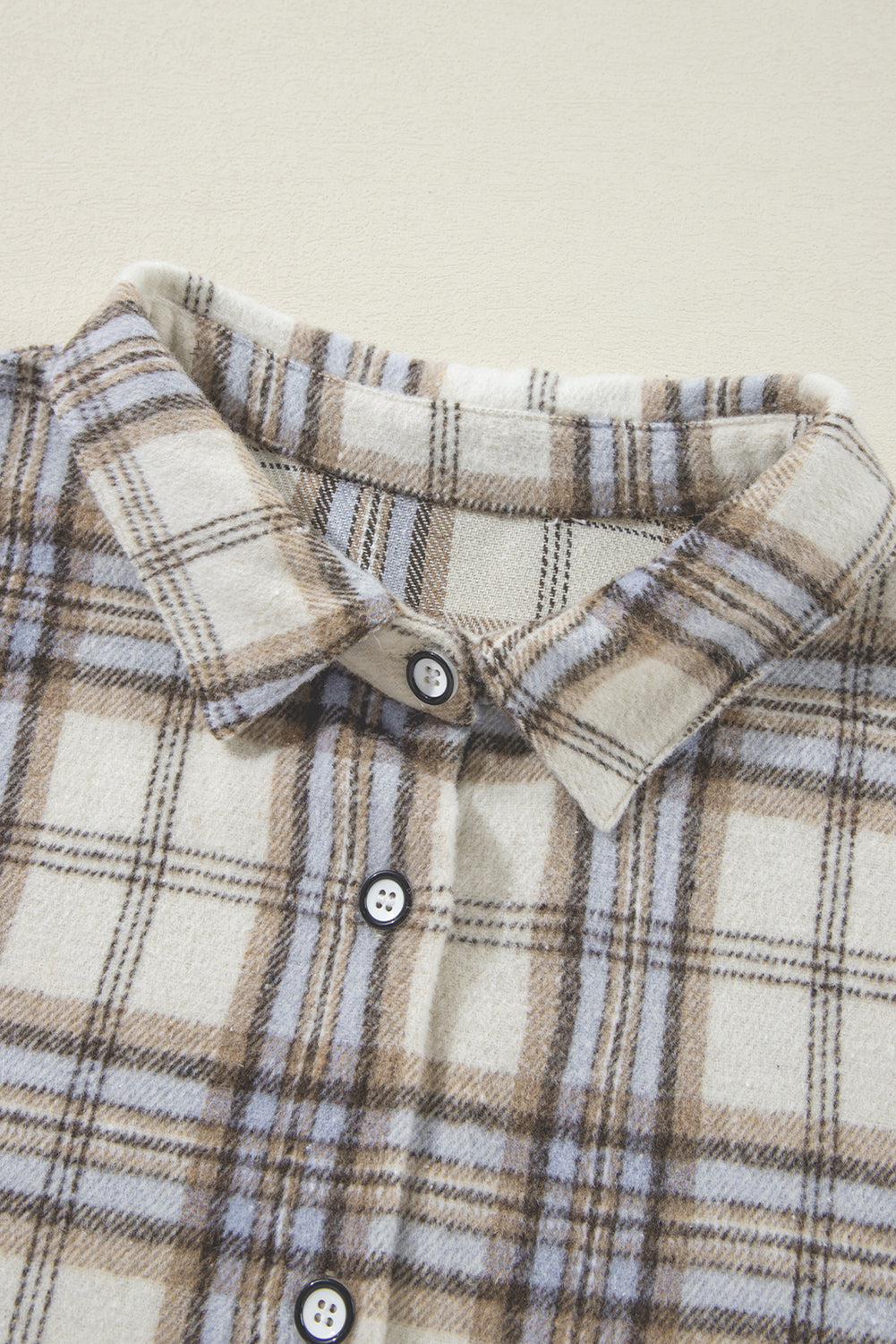 Chic white plaid tunic shacket with stylish side slits in plus sizes