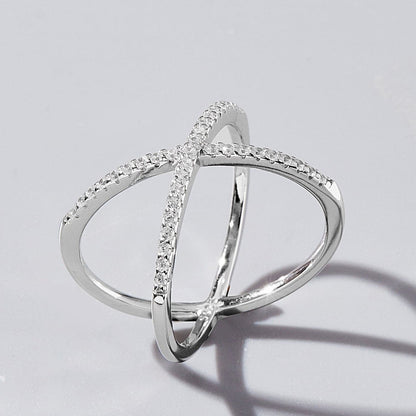 X Shape Inlaid Zircon 925 Sterling Silver Ring.