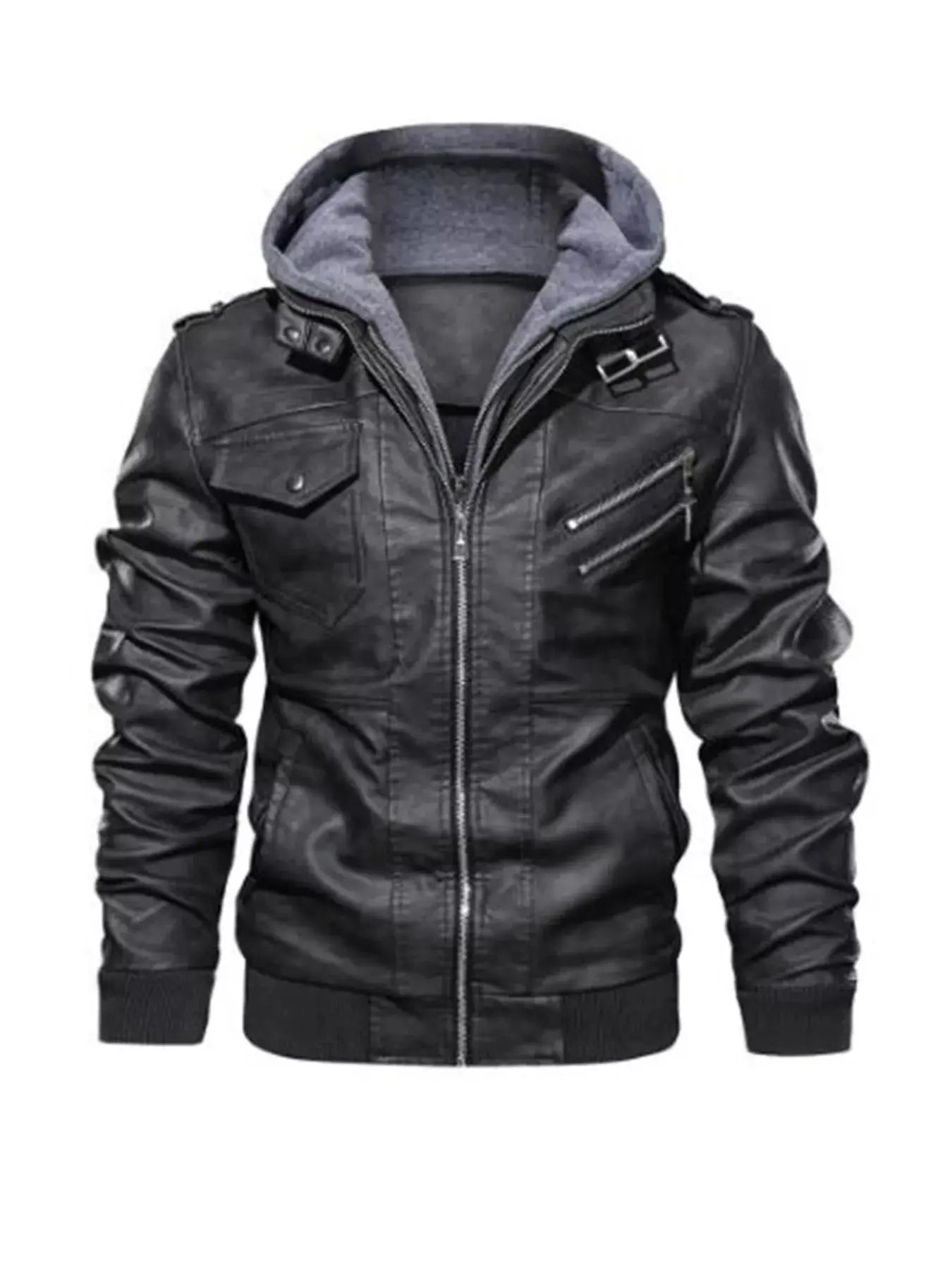 Mens Hooded Faux Leather Moto Jacket Plus Size With Zipper Pockets Simply Love