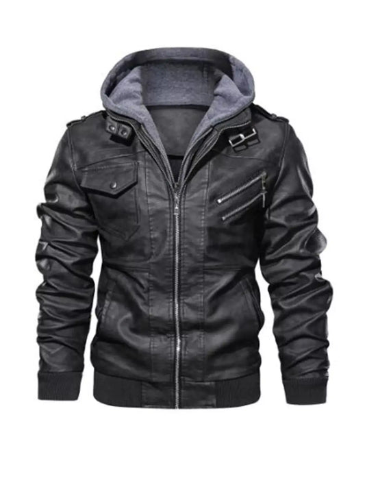 Mens Hooded Faux Leather Moto Jacket Plus Size With Zipper Pockets Simply Love