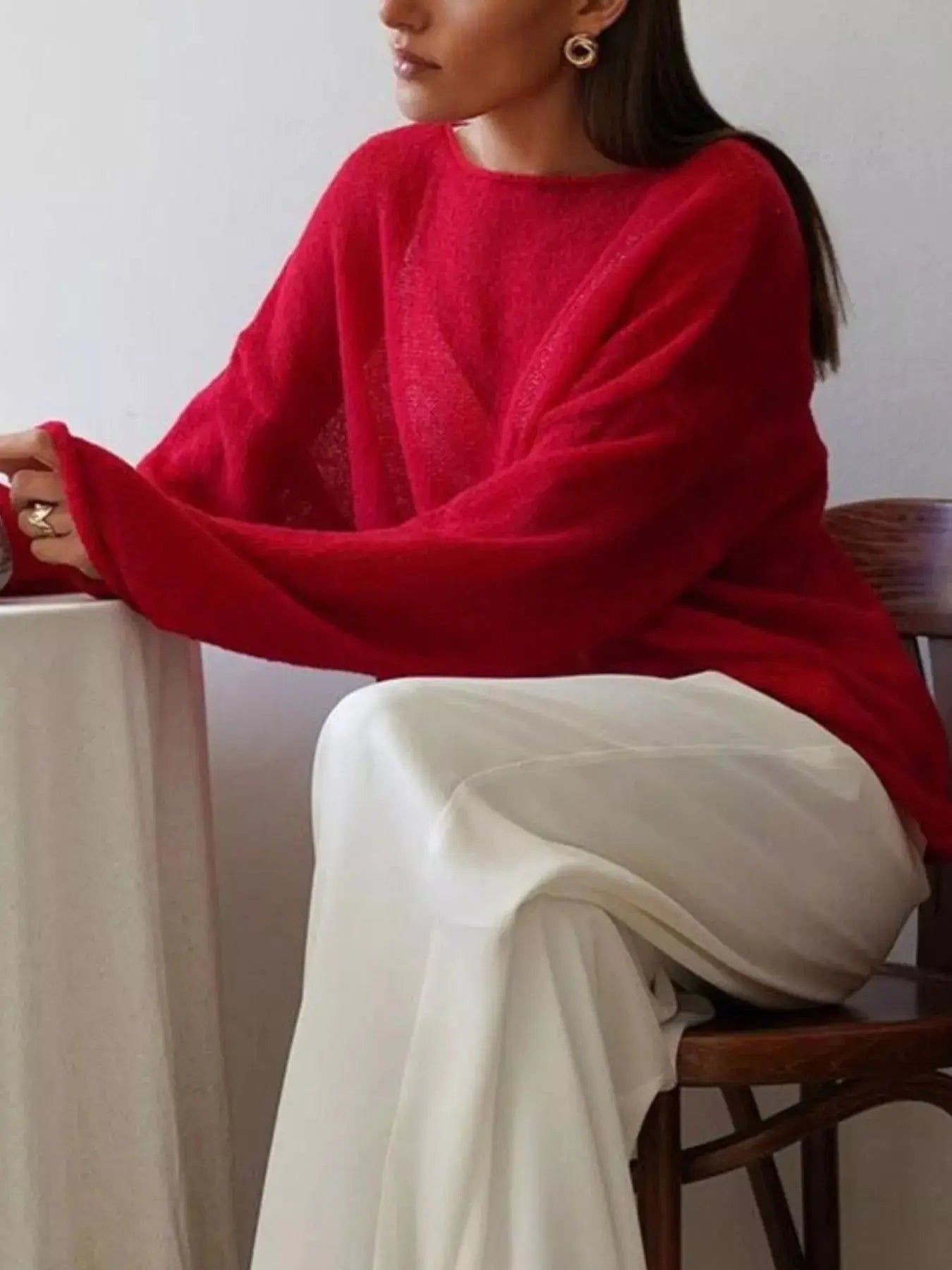 Boat Neck Dropped Shoulder Sweater Simply Love
