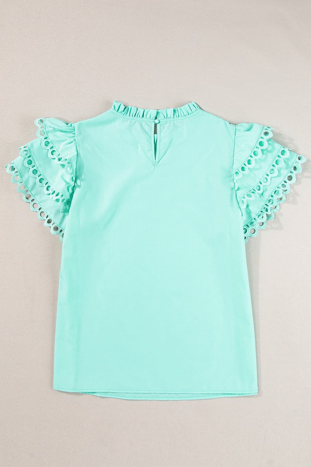 Ruffled Eyelet Round Neck Cap Sleeve Blouse.