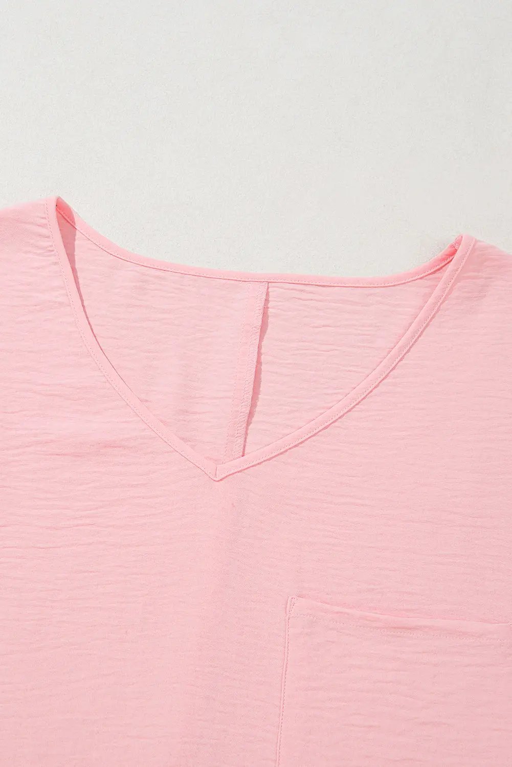 Pink Textured Half Sleeve V Neck Plus Size T Shirt with Chest Pocket - Love Salve 