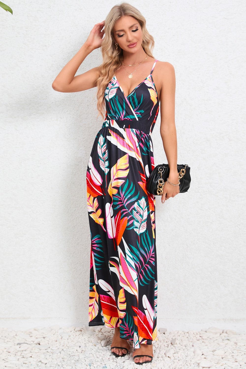 Printed Surplice Maxi Cami Dress.