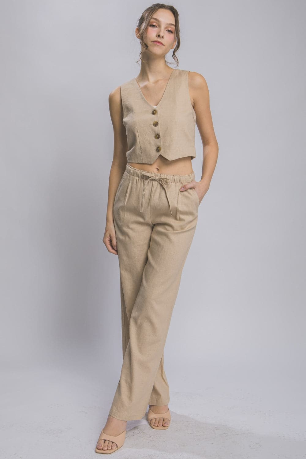 Love Tree Drawstring Wide Leg Pants with Pockets.