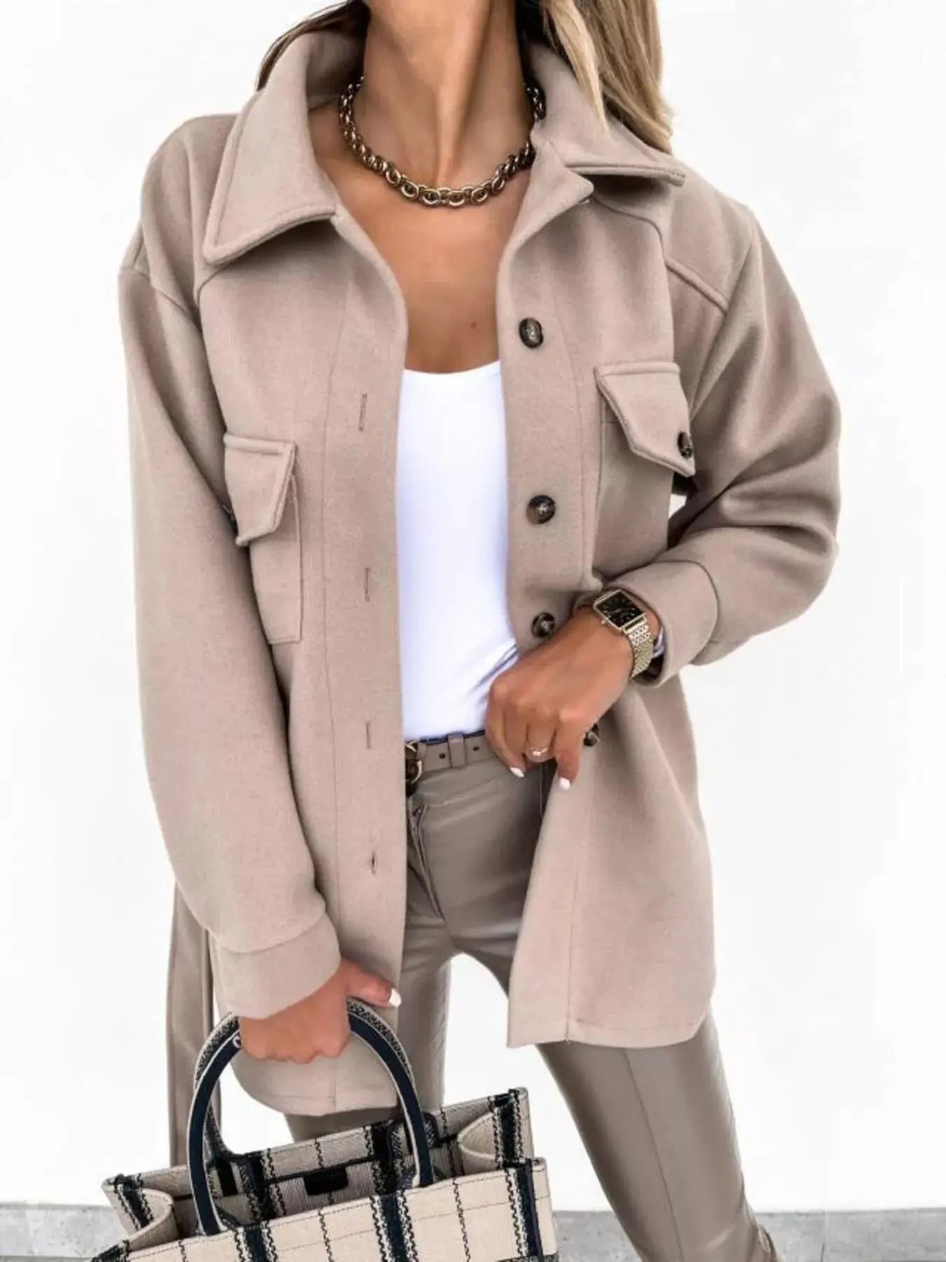 Button-Down Tie Waist Coat Simply Love
