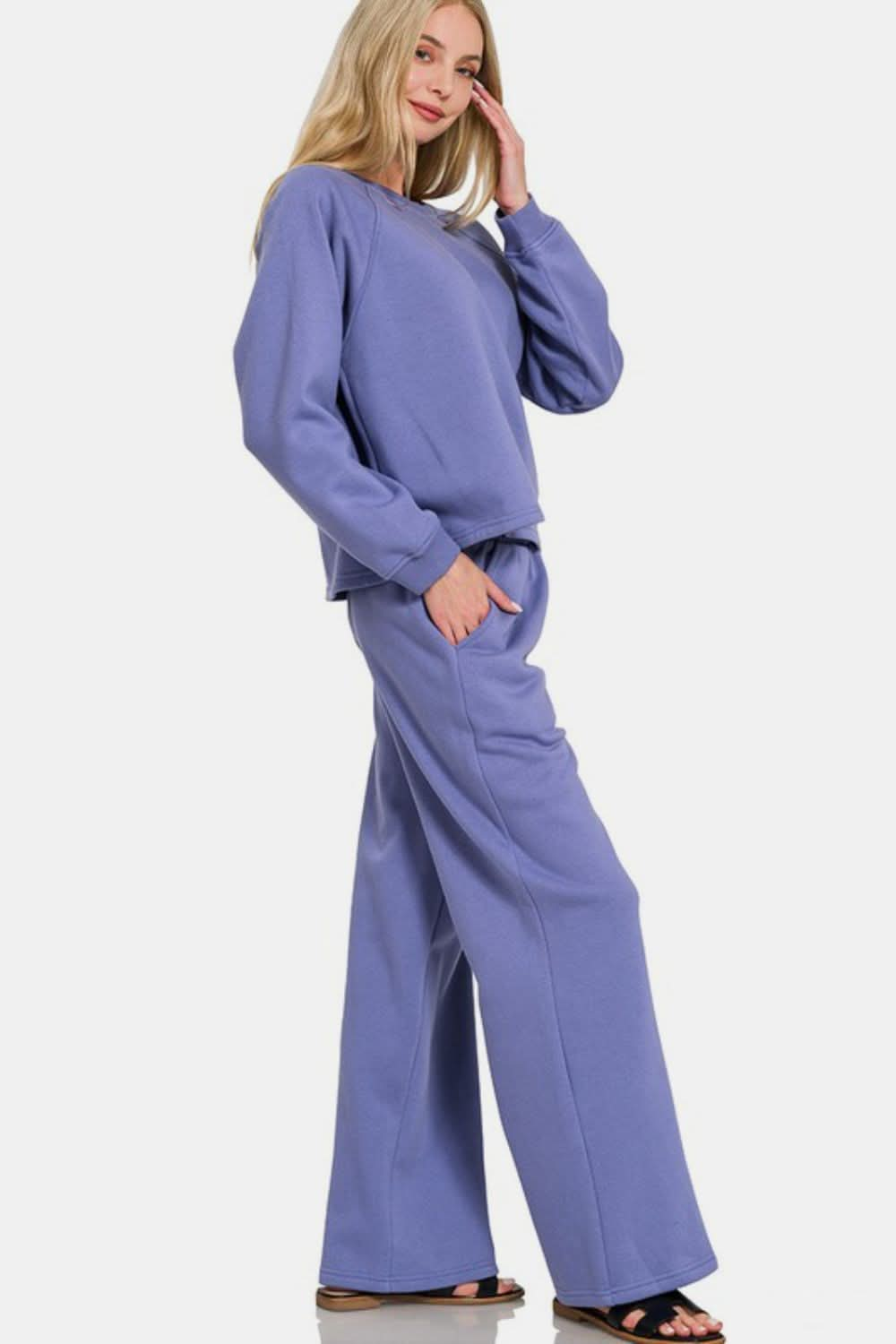 Cozy Casual Round Neck Top & Elastic Waist Pants Ensemble