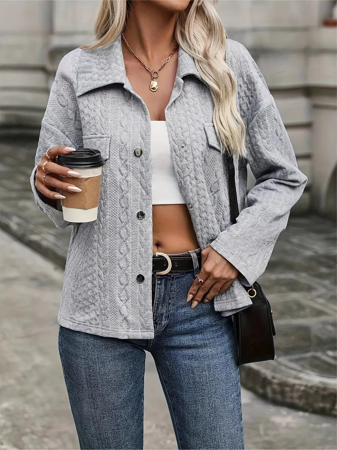 Textured Knit Button-Up Jacket Simply Love