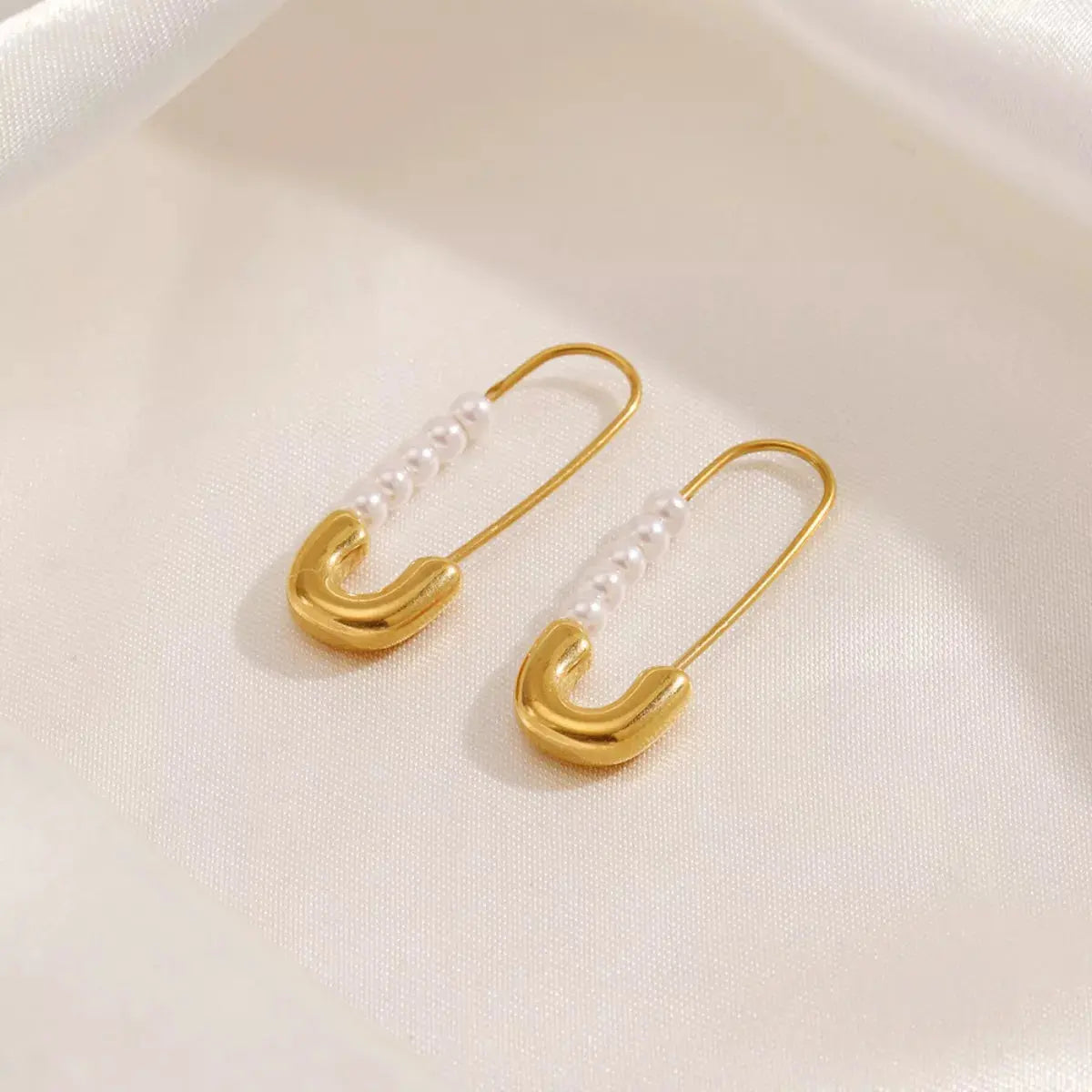 Safety Pin Pearl Accent Earrings Simply Love
