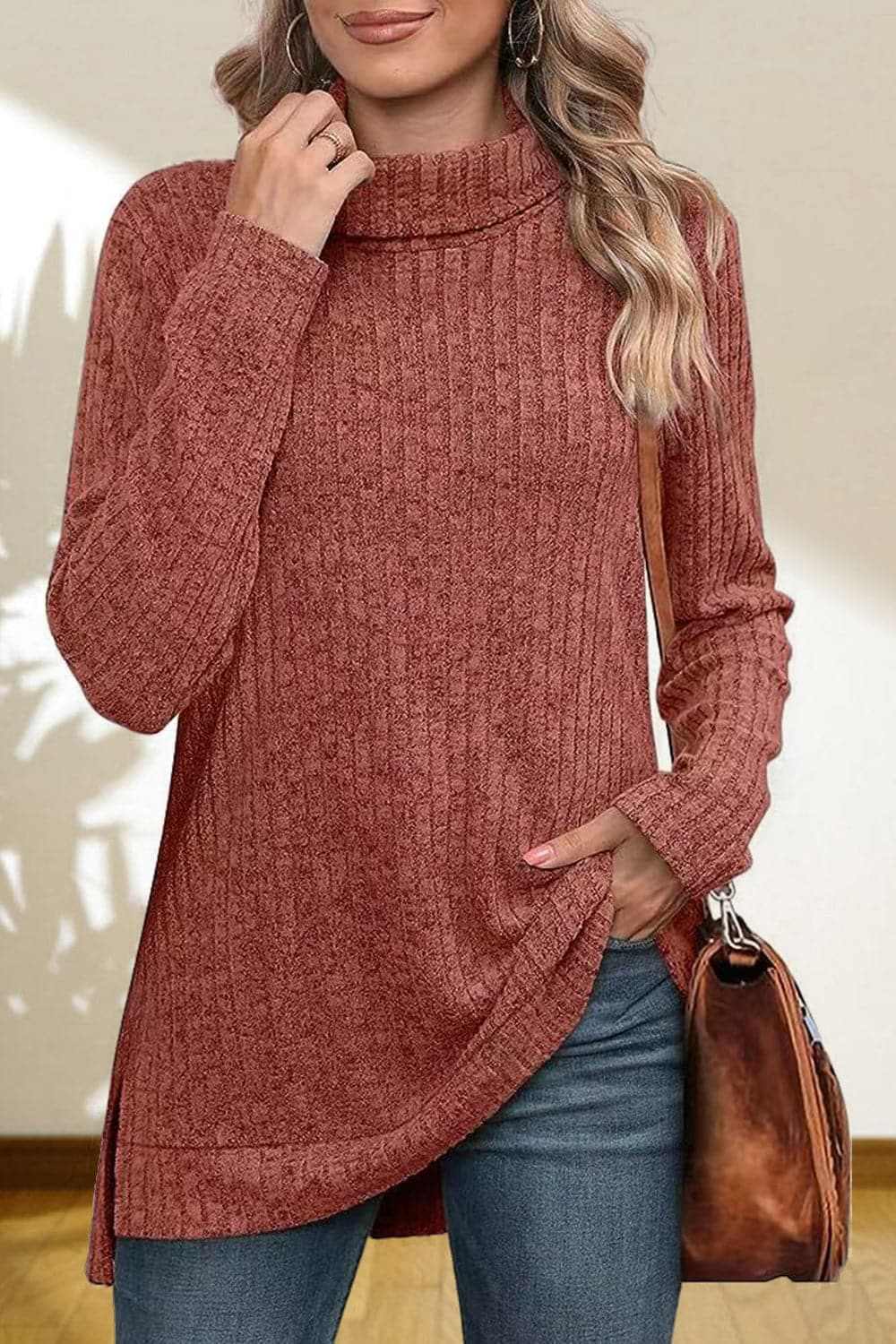 Chic high-low turtleneck top - Love Salve 