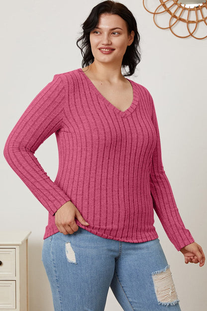 Versatile ribbed v-neck long sleeve tee for every occasion